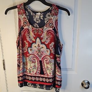 Bila Red and Navy Paisley Tank Top Size L NWOT‎